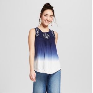 Navy & White Ombré Dip Dye Flowy Tank Top